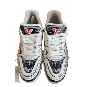 Louis Vuitton Mens White & Black Distressed Sneakers Size 9.5